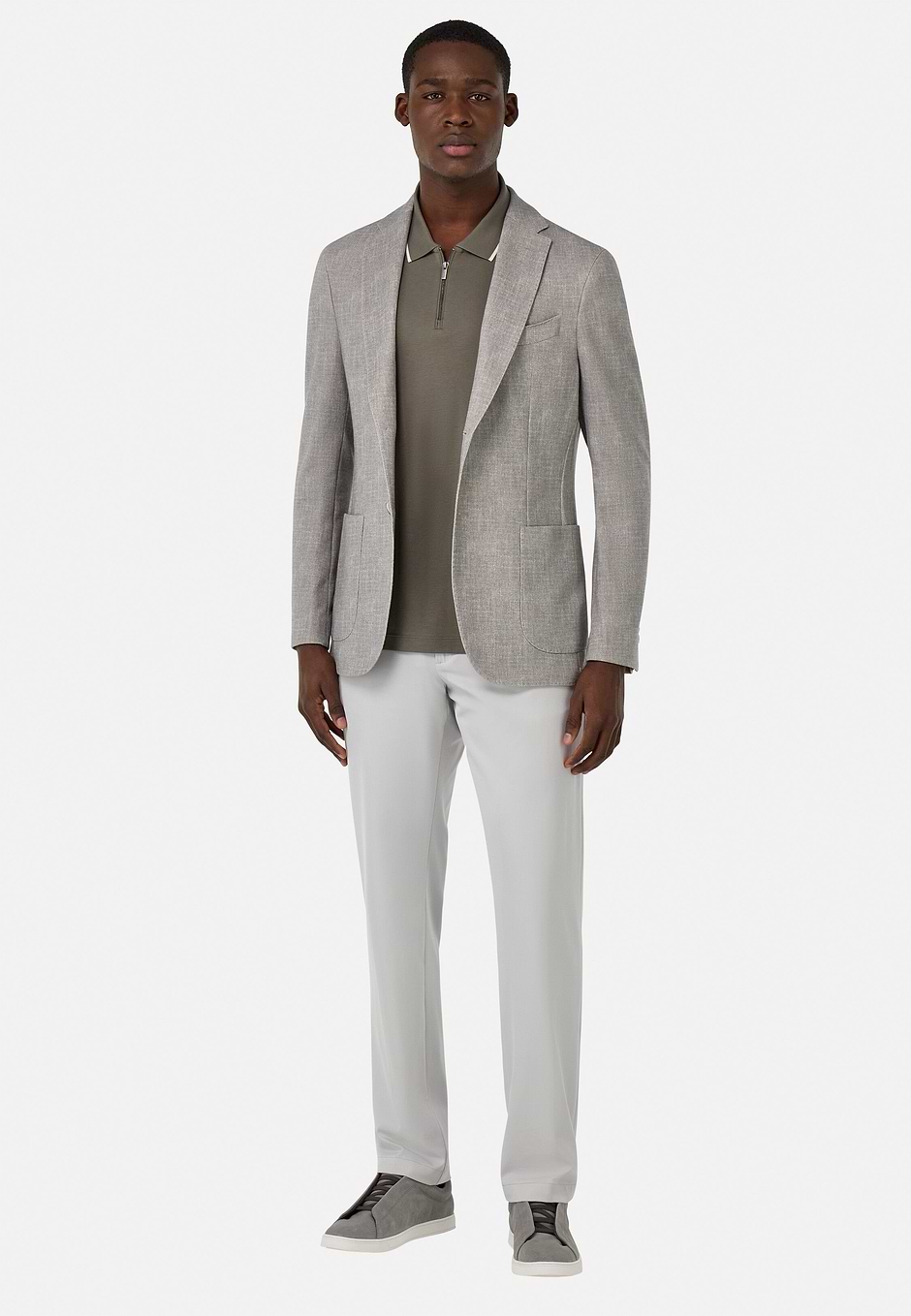 Giacca Stampata in Cotone Jersey, Light grey, hi-res