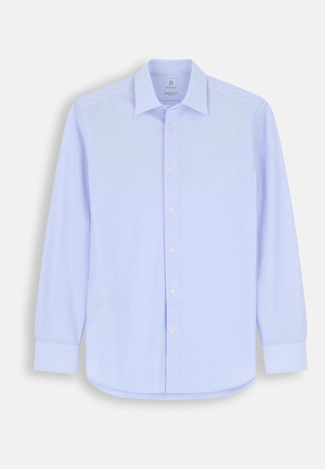 Polo Camicia a Righe in Jersey Giapponese Regular Fit, Azzurro, hi-res, 7