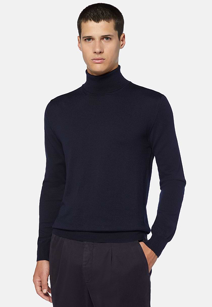 Navy Merino Wool Turtleneck Jumper, Military Green, hi-res