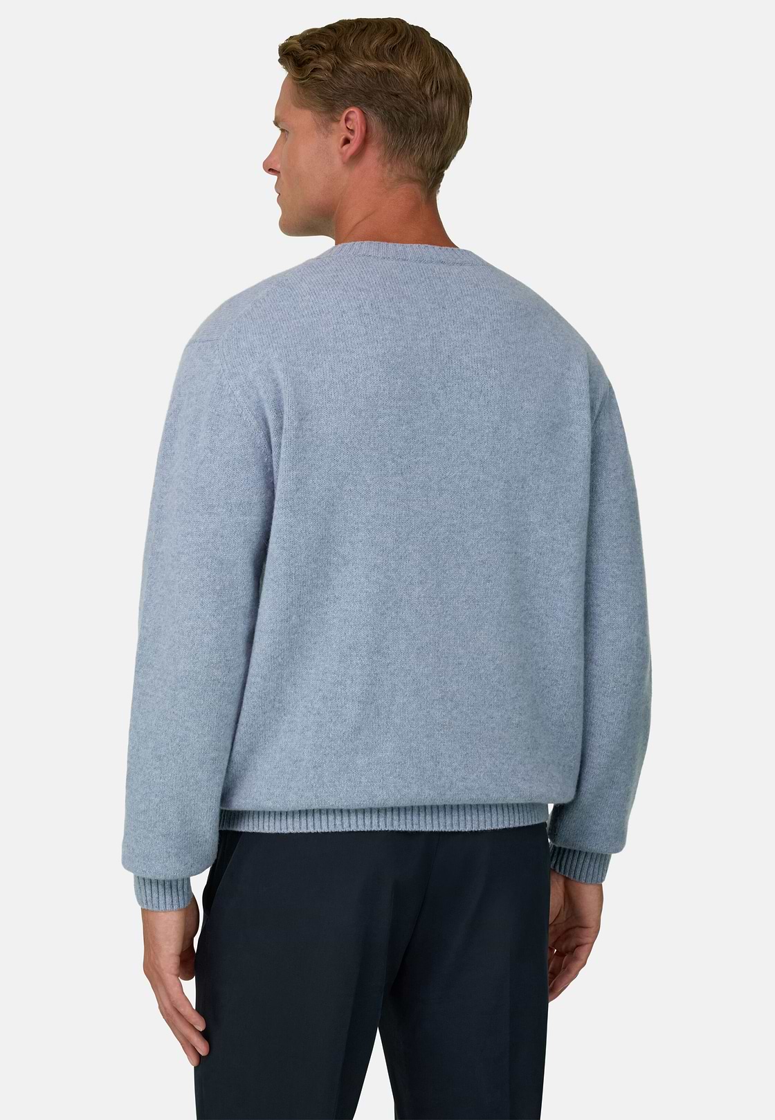 Crew Neck Jumper in Wool Blend, Light Blue, hi-res, 4