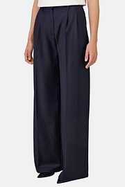 Pinstripe Wool Trousers Double Pleat, Navy blue, thumb, 1