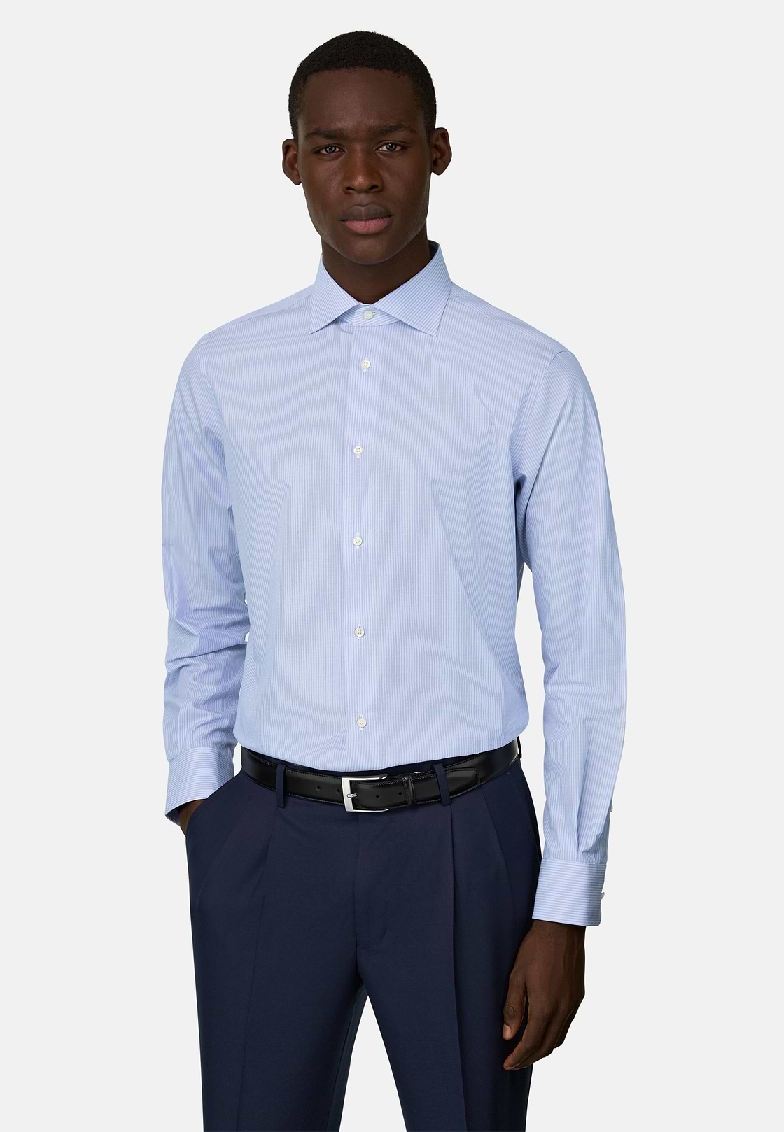 Camicia A Righe In Cotone Regular Fit, Azzurro, hi-res, 1