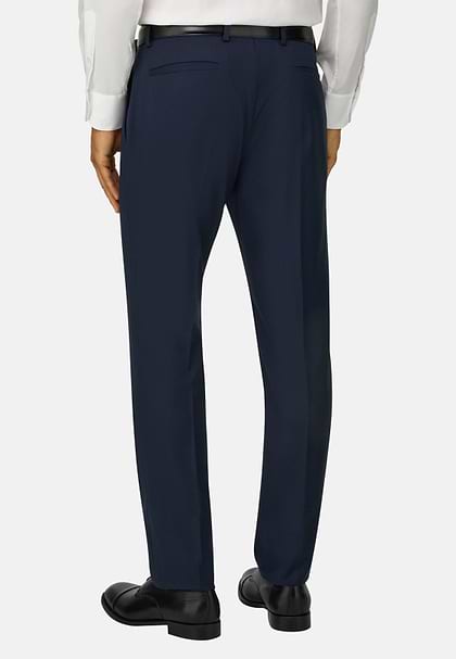 Micro patterned stretch wool trousers, Navy blue, hi-res