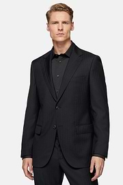 Black Herringbone Suit In Pure Wool, Black, hi-res