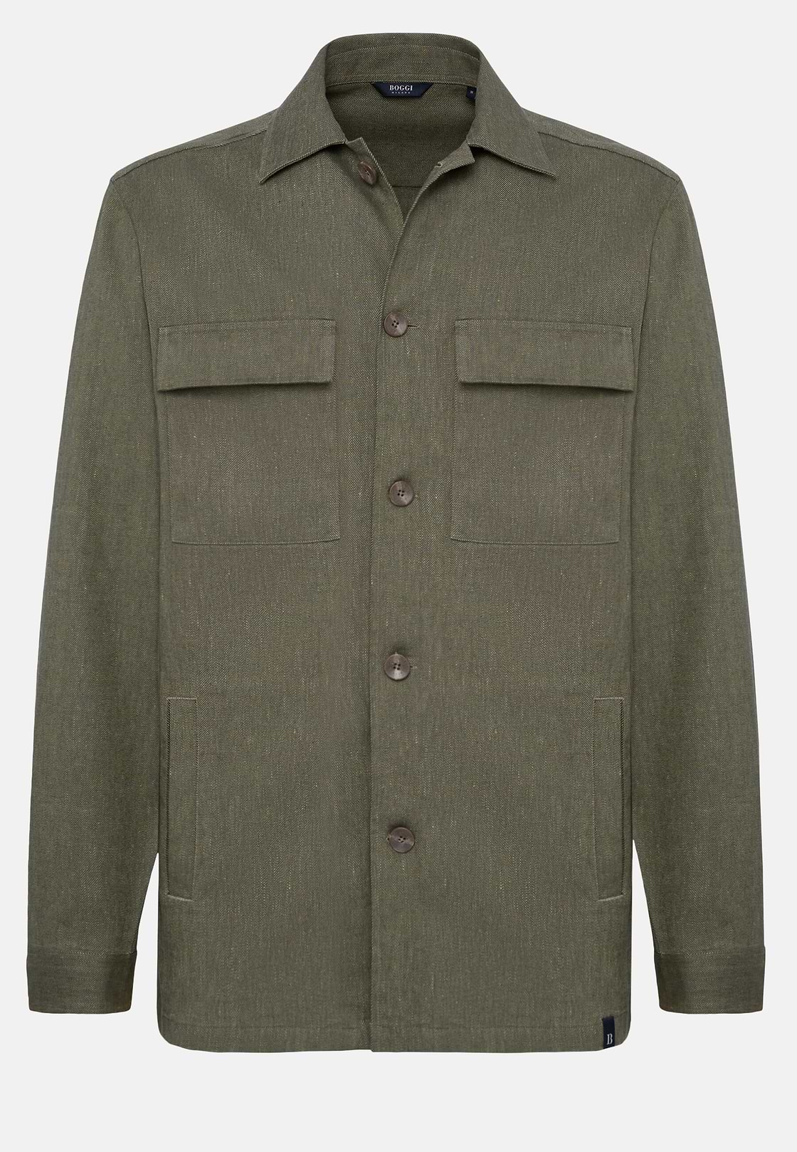 Cotton and Linen Link Shirt Jacket, Military Green, hi-res