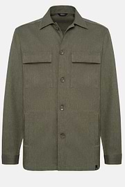 Cotton and Linen Link Shirt Jacket, Military Green, hi-res