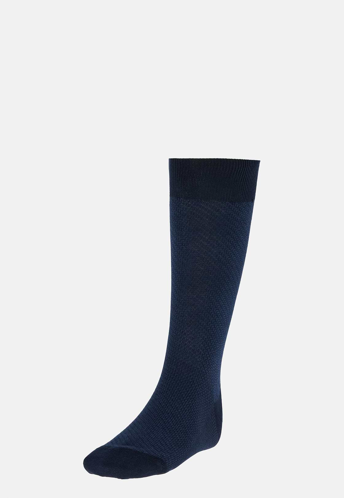 Herringbone Pattern Socks In Organic Cotton, Navy blue, hi-res