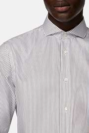 Camicia A Righe In Twill Di Cotone Slim Fit, Marrone, hi-res