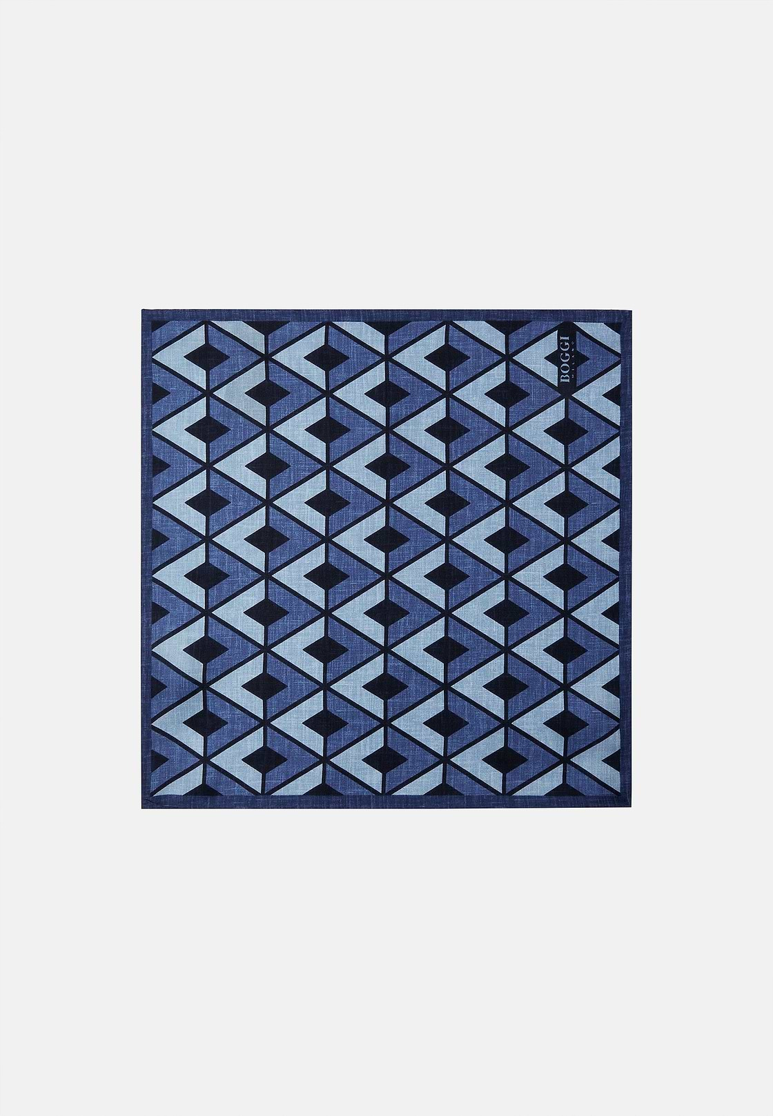 Macro Patterned Silk Pocket Square, Navy blue, hi-res