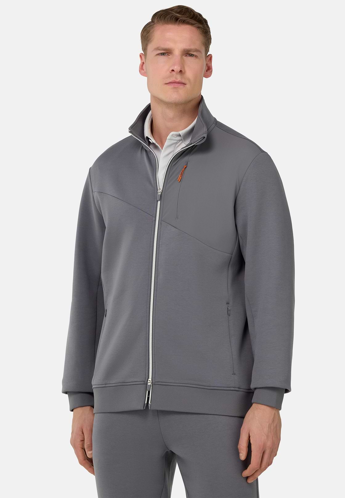 Sweat-Shirt Full Zip En Mélange Coton Et Scuba Léger, , hi-res