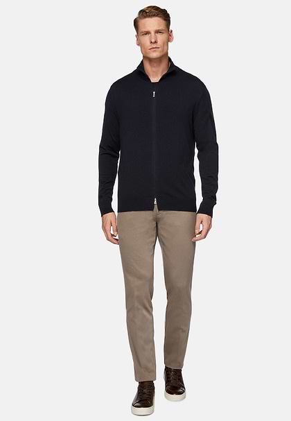 Men's Merino Wool Full-Zip Jumper, Navy blue | Boggi Milano