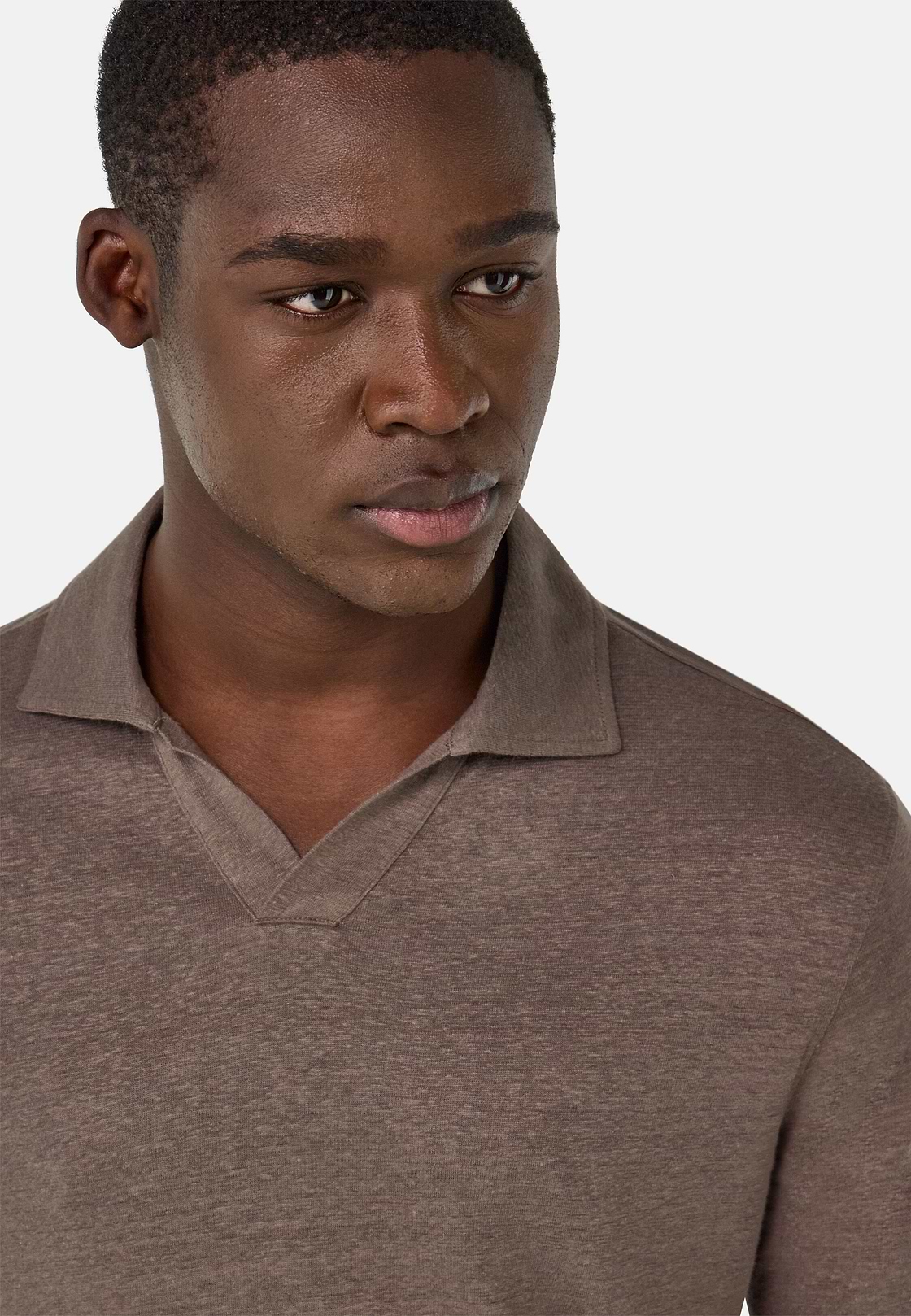 Stretch Linen Jersey Polo Shirt, Taupe, hi-res