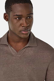 Stretch Linen Jersey Polo Shirt, Taupe, hi-res