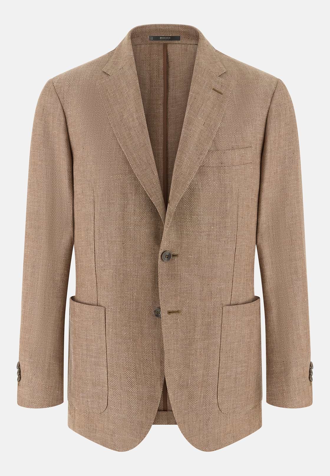 Herringbone Linen and Wool Jacket, Taupe, hi-res, 5