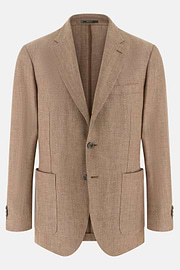 Herringbone Linen and Wool Jacket, Taupe, thumb, 5