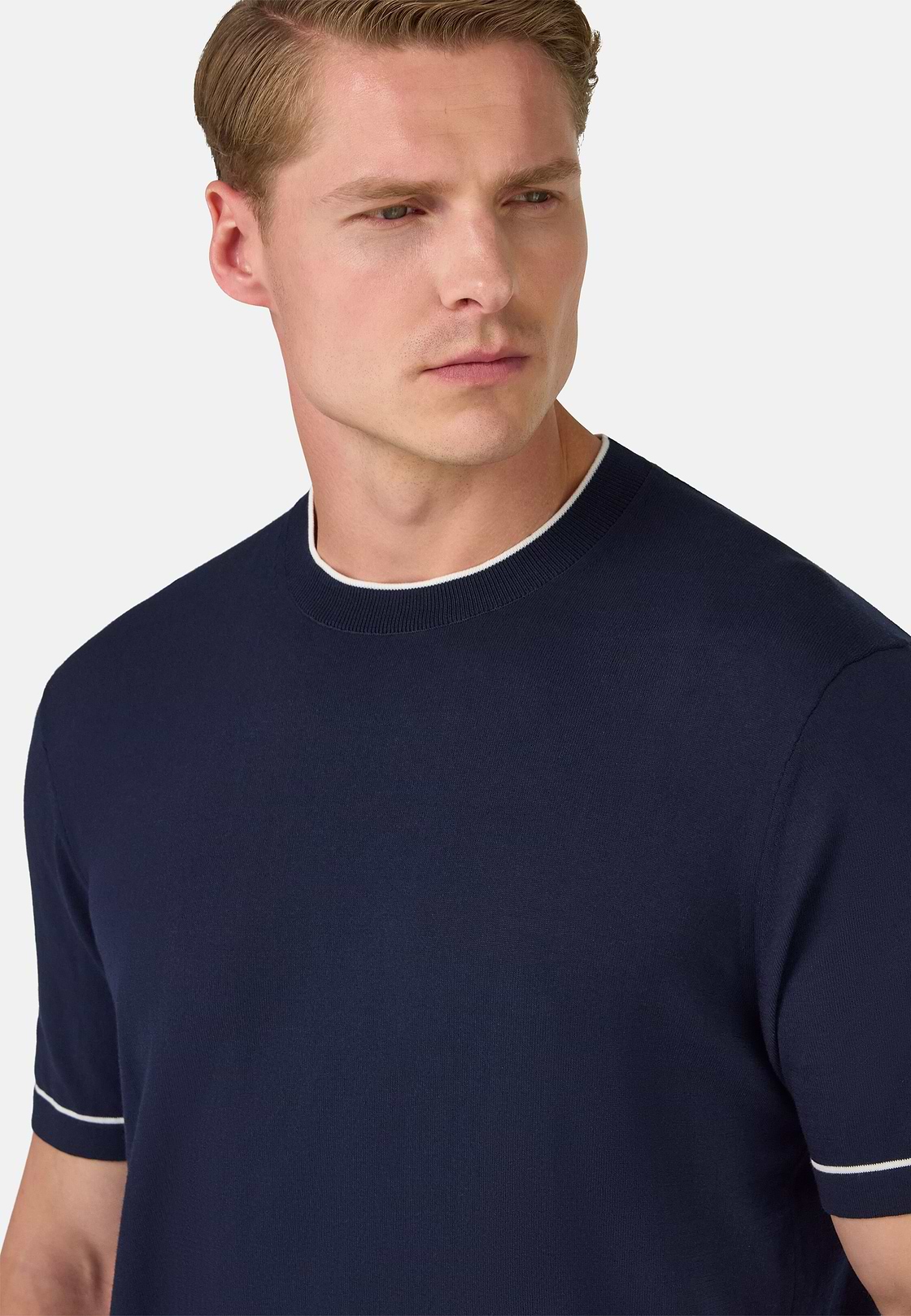 T-shirt En Maille Crêpe De Coton, bleu marine, hi-res