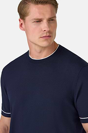 T-shirt En Maille Crêpe De Coton, bleu marine, hi-res