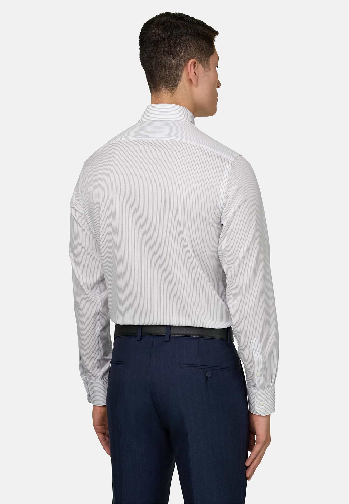 Camicia A Righe In Cotone Slim Fit, Blu, hi-res, 3