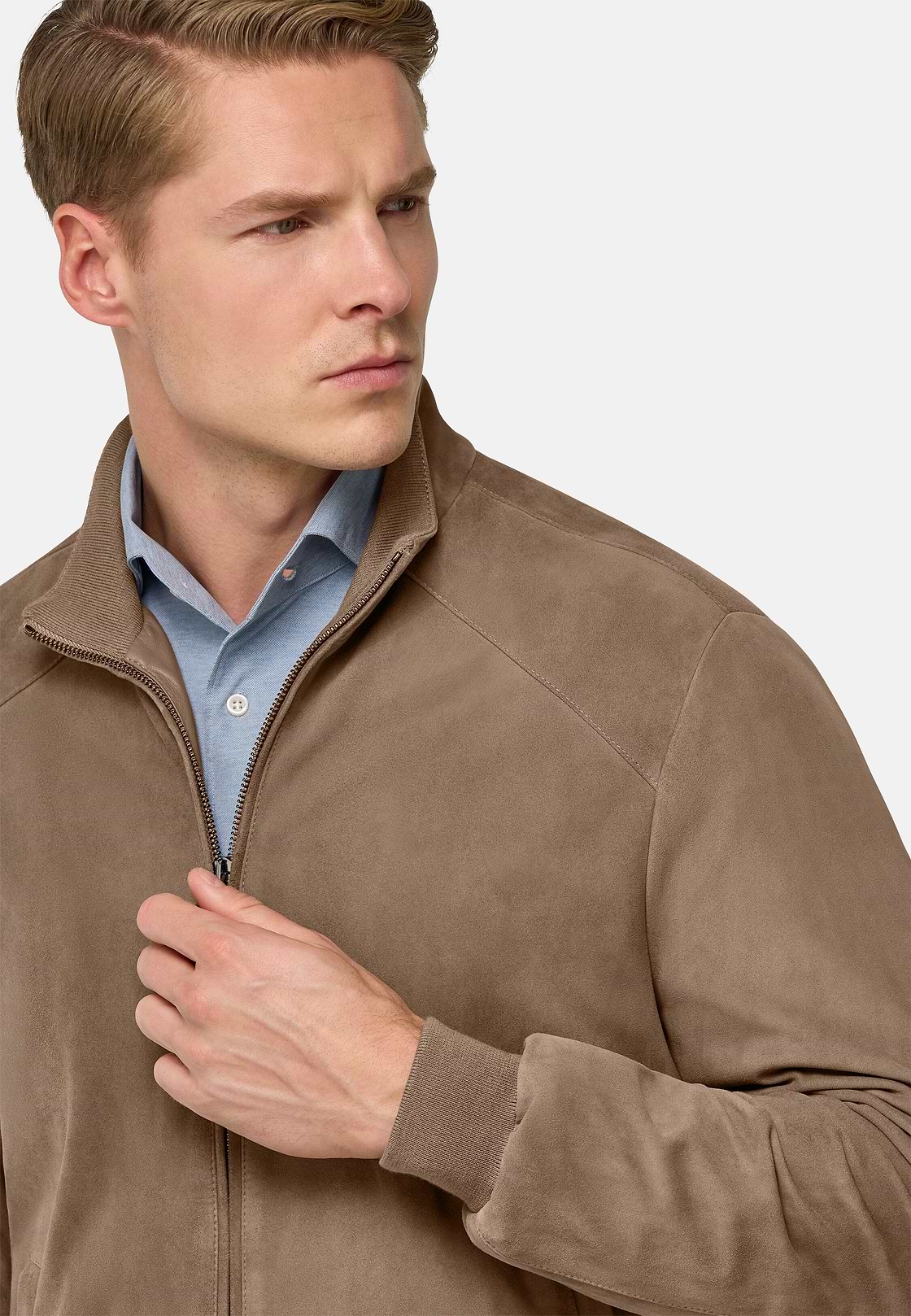 Bomber Aus Veloursleder, Taupe, hi-res