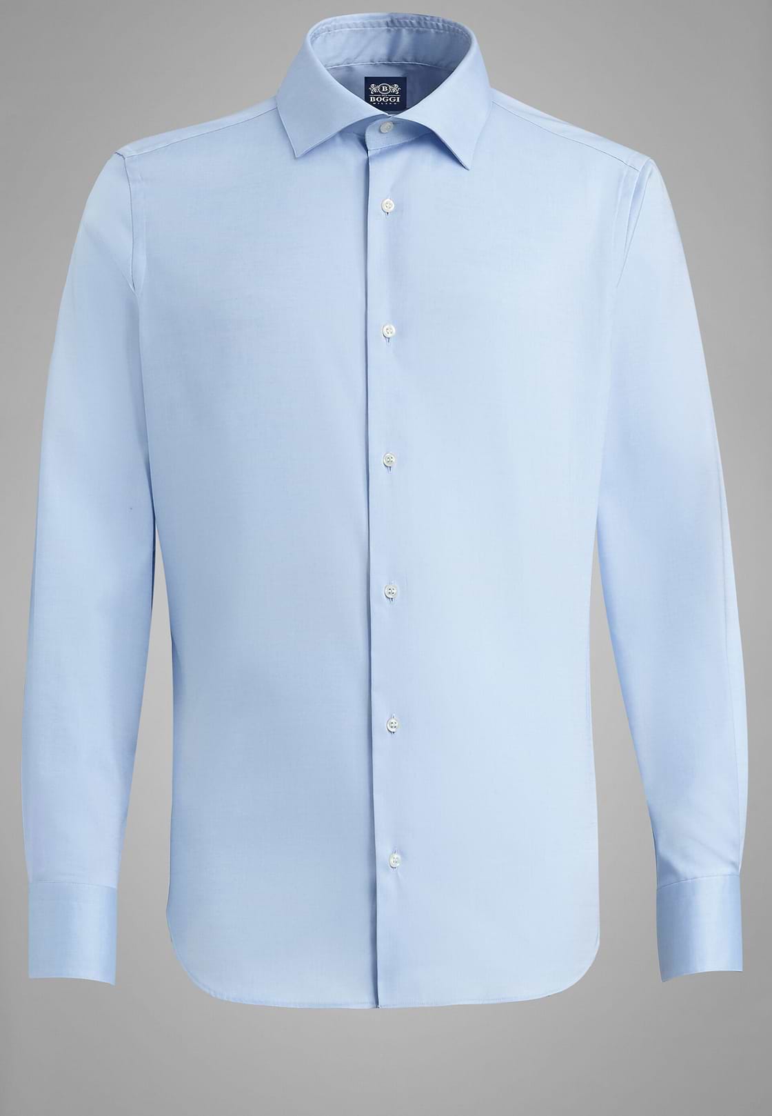 Camisa azul de algodón elastificado slim, , hi-res, 3