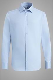 Camisa azul de algodón elastificado slim, , thumb, 3