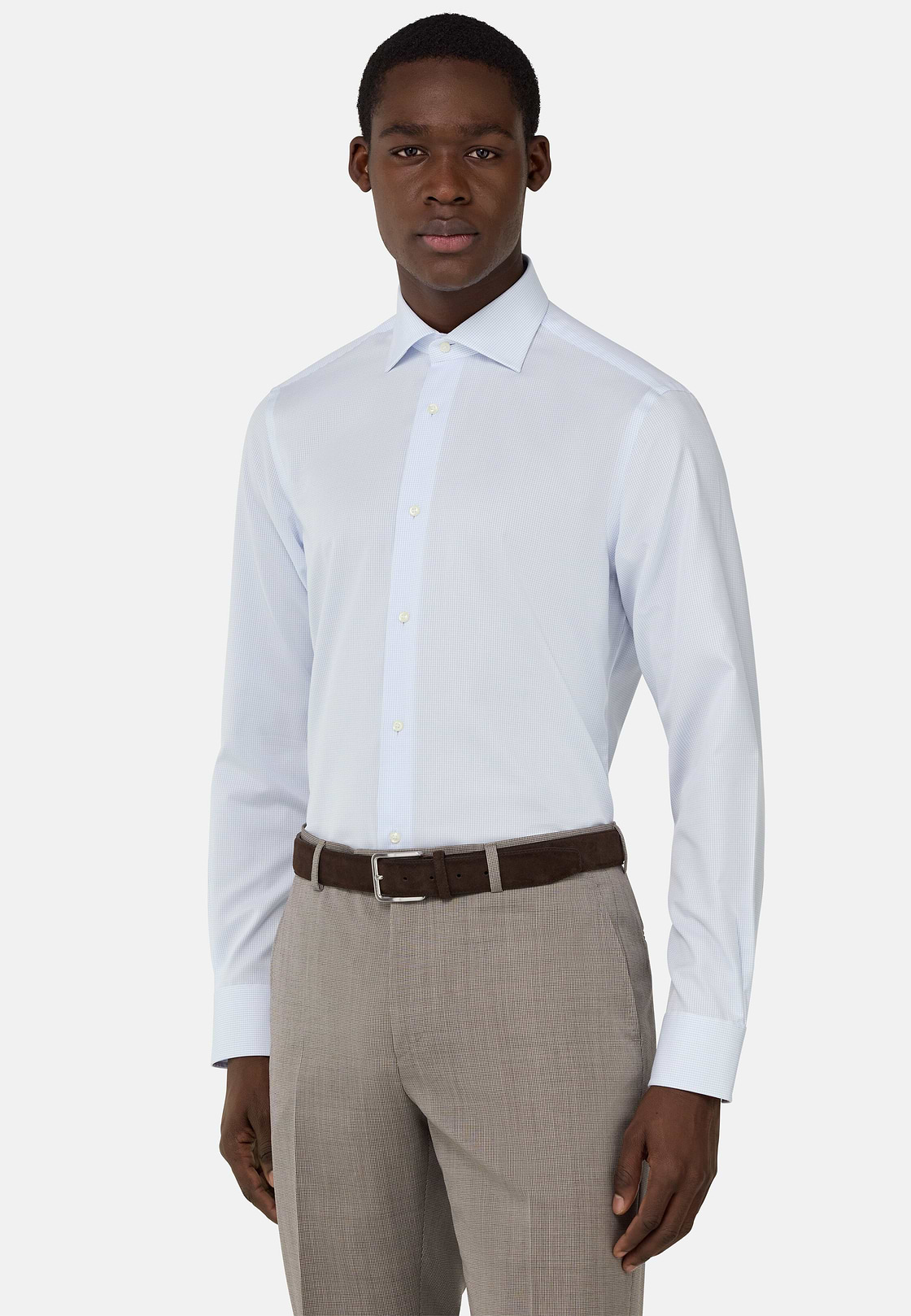 Chemise À Carreaux En Coton Slim Fit, Bleu clair, hi-res