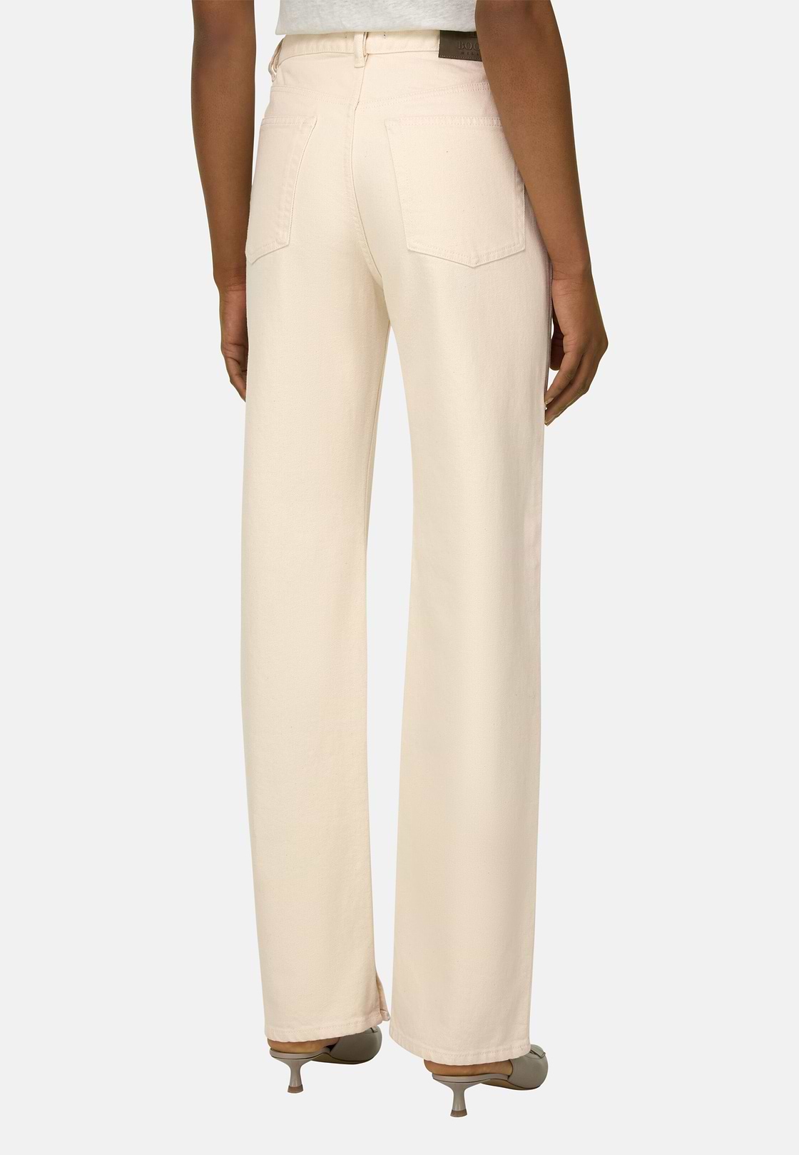 Cotton Denim Jeans, Cream, hi-res, 3