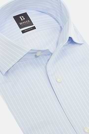 Chemise À Rayures En Coton Et Lin Regular Fit, Bleu clair, hi-res