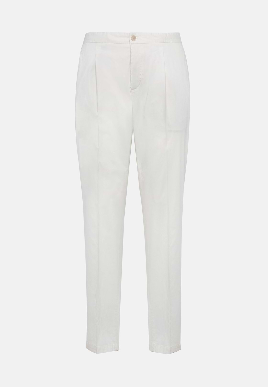 Pantalone in Cotone Elasticizzato con Pinces, Bianco, hi-res