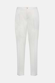 Pantalone in Cotone Elasticizzato con Pinces, Bianco, hi-res