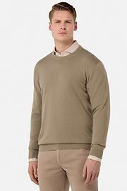 Cotton Crew Neck Jumper, Taupe, hi-res