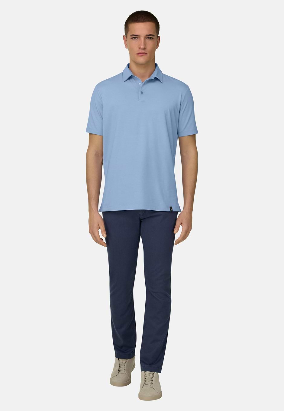 Polo Shirt In Stretch Pima Cotton, Light Blue, hi-res