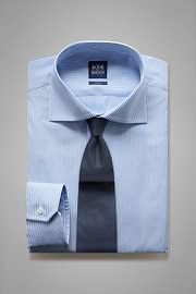 Camisa en algodón de rayas azules slim fit, , thumb, 1