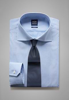 Camisa en algodón de rayas azules slim fit
