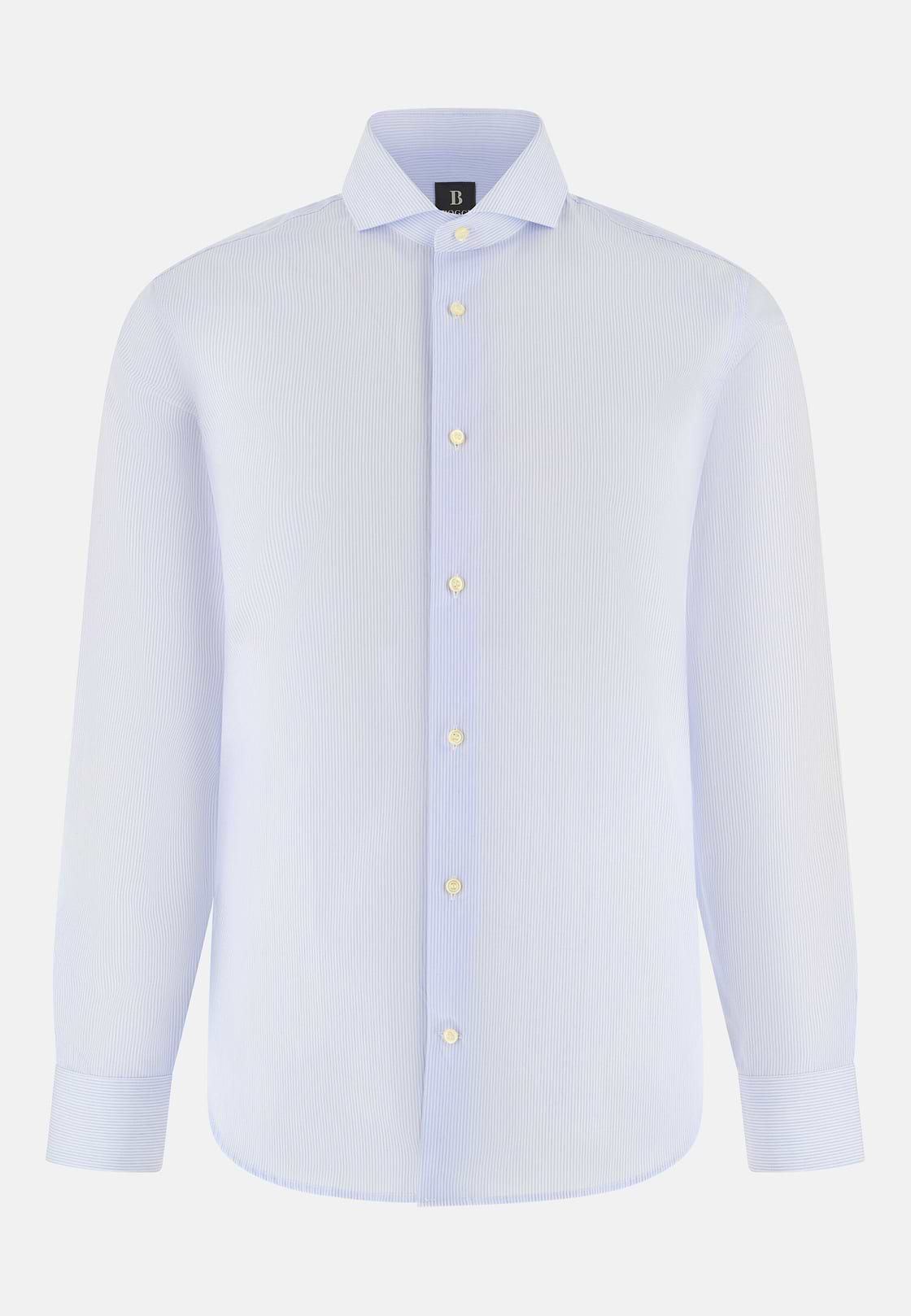 Camicia A Righe In Cotone Slim Fit, Azzurro, hi-res, 6