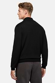 Schwarzer Pullover Mit Halbem Reißverschluss Aus Merinowolle, Schwarz, hi-res