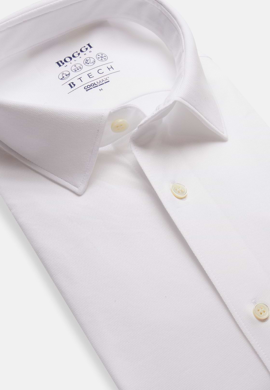 Slim Fit White Shirt in Cotton and COOLMAX®, White, hi-res
