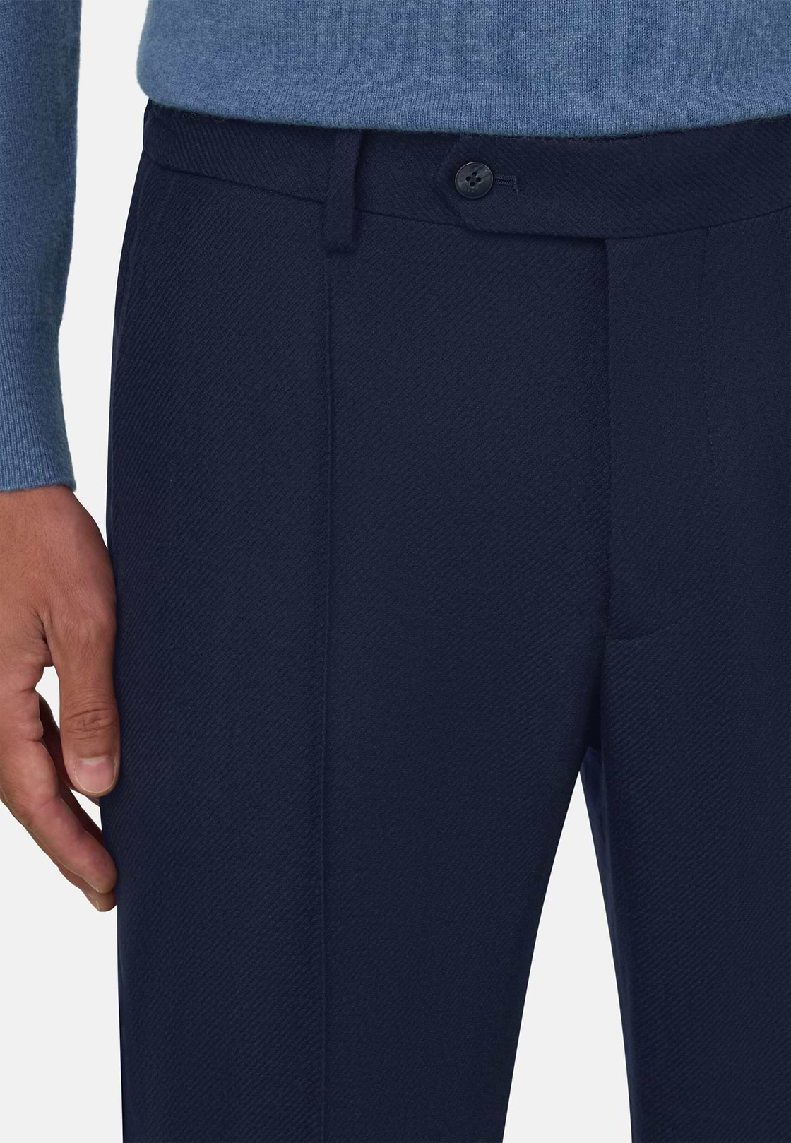 Trousers in Wool Flannel, Navy blue, hi-res, 3