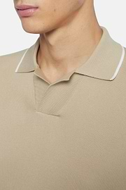 Beige Cotton Open Neck Polo Jumper, Beige, hi-res