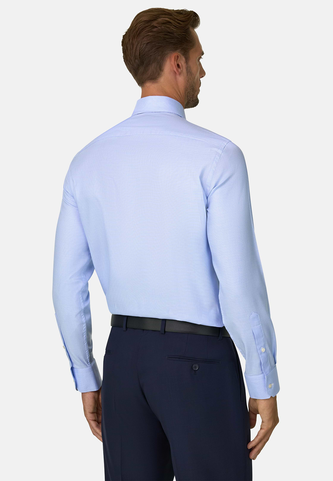 Shirt Houndstooth Cotton Slim Fit, Light Blue, hi-res, 6