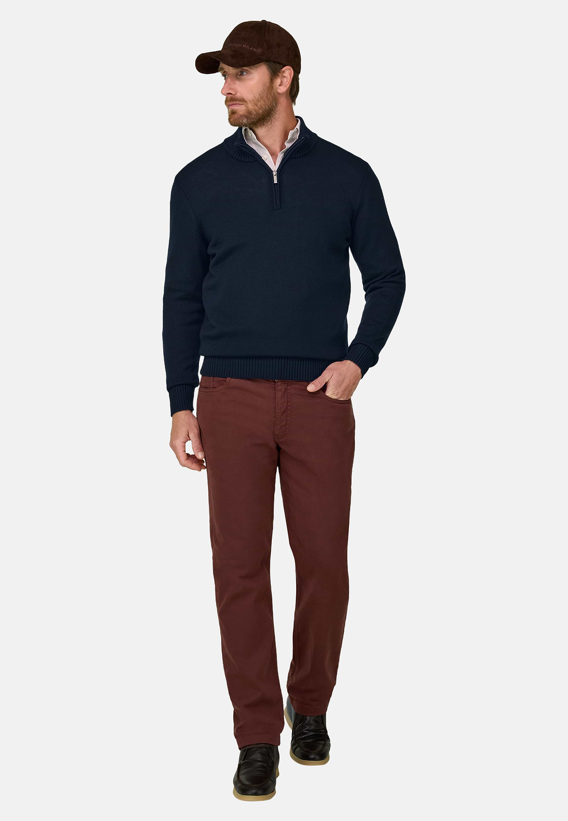 Roll Neck Jumper Quarter-Zip Superfine Merino Wool, Navy blue, hi-res, 2