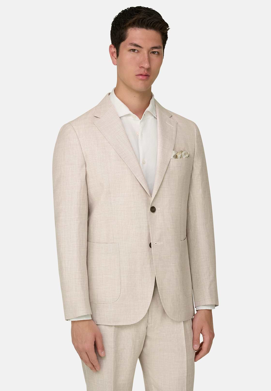 Pied De Poule Linen Wool Silk Suit, Beige, hi-res, 1
