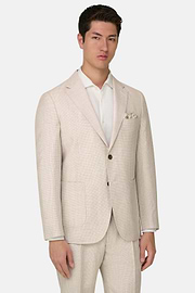 Pied De Poule Linen Wool Silk Suit, Beige, thumb, 1
