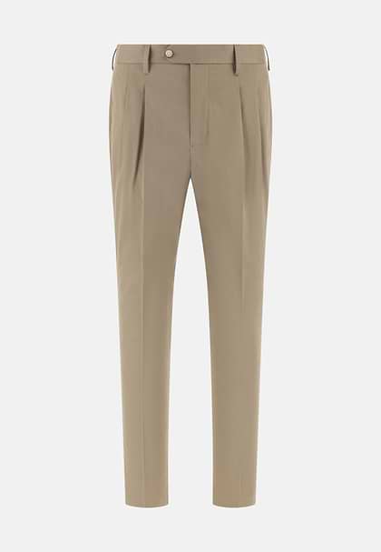 Pantaloni In Cotone Tencel Elasticizzato, Taupe, hi-res
