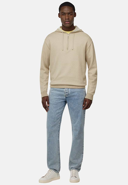 Maglia Mezza Zip In Cotone Seta Cashmere, Sabbia, hi-res