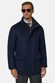 Car Coat Padded in Wool Cashmere, Navy blue, thumb, 1