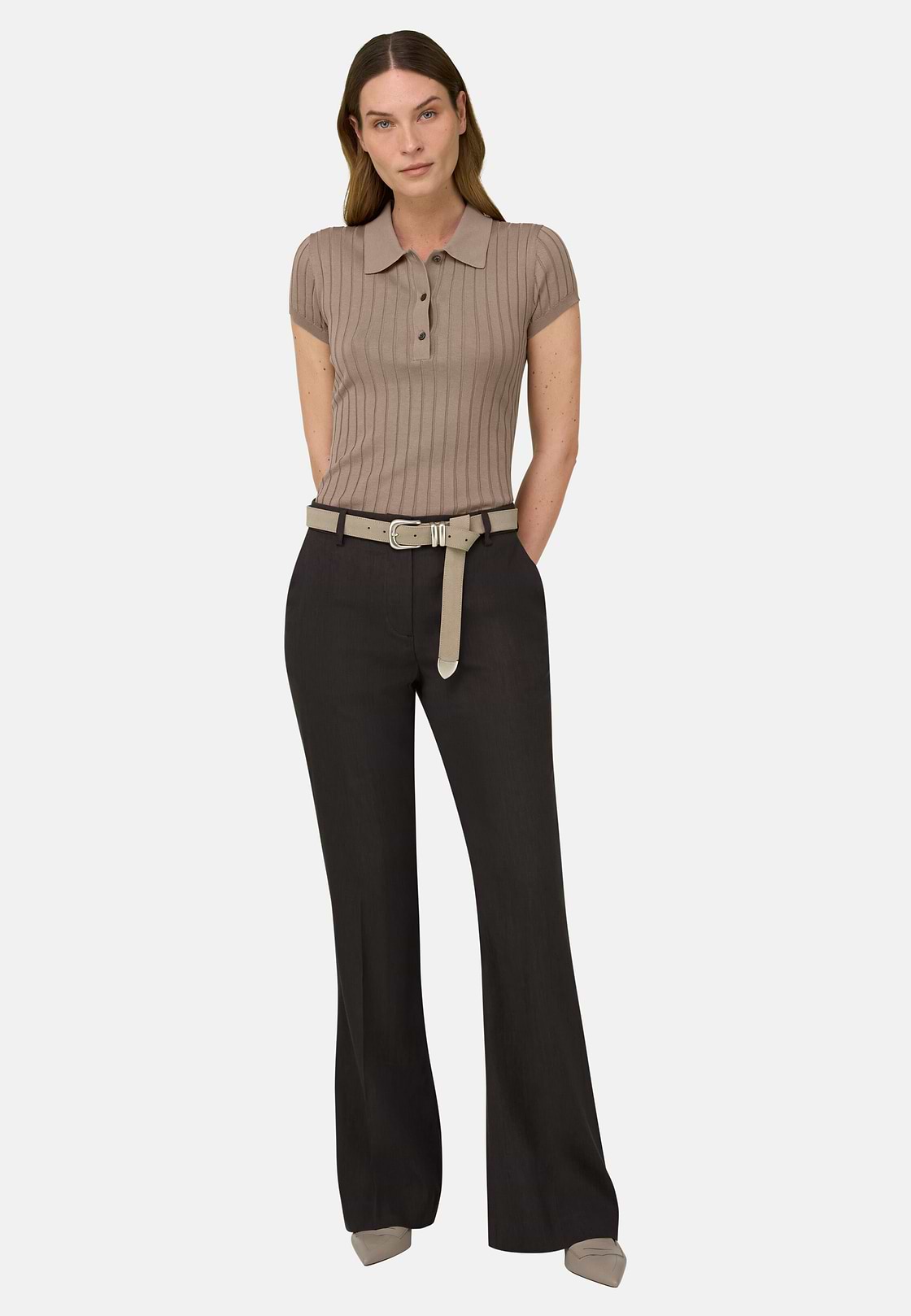 Polo Aus Baumwoll-Seiden-Strick, Taupe, hi-res, 2