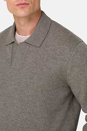 Knitted Polo Shirt in Wool Cashmere, Taupe, thumb, 3