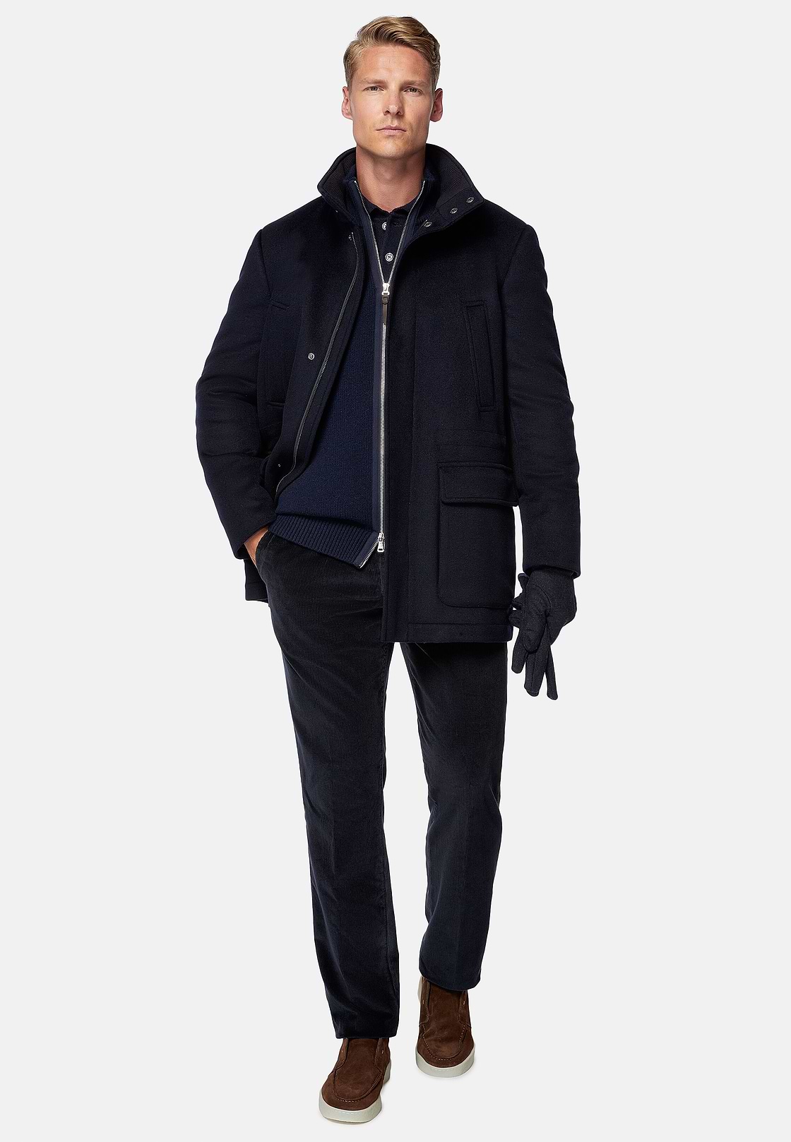Car Coat Aus Kaschmir-Wolle, Gefüttert, Navy blau, hi-res