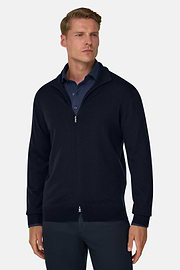 Full-Zip-Pullover aus extrafeiner Merinowolle, Navy blau, thumb, 1